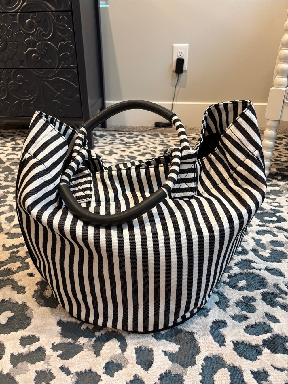 Striped Black and White Canvas Tote Bag